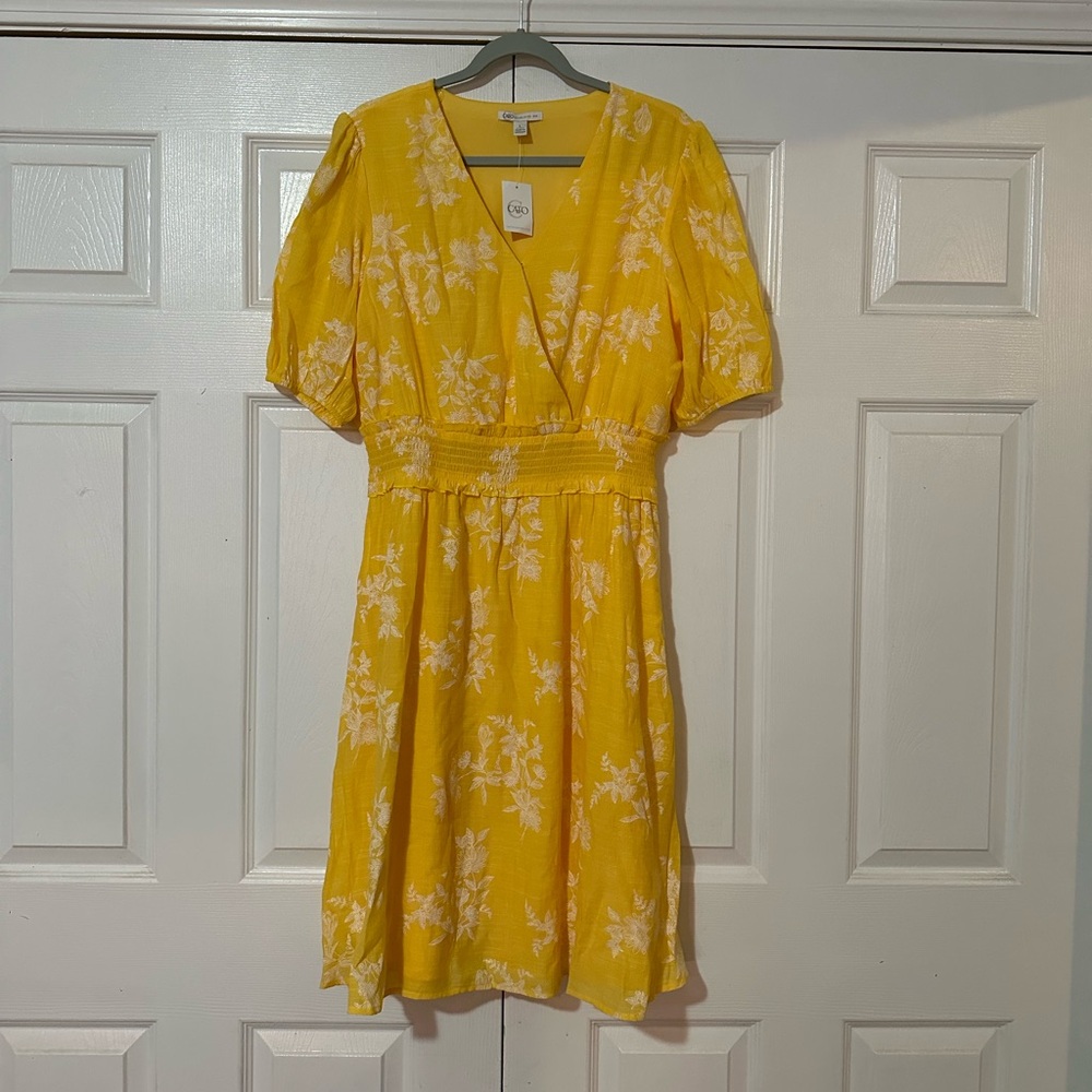 CATO Yellow Floral Midi Dress Size L
